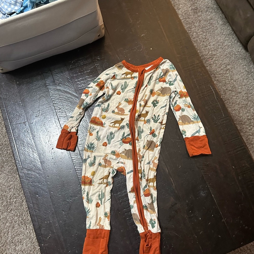 Orange Footie One Piece with Woodland Animal Print